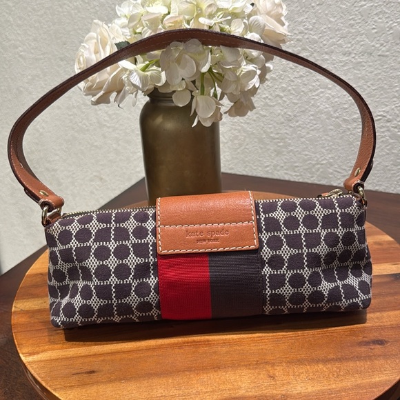 KATE SPADE Vintage Small Dual Strips Canvas Signature Logo Shoulder Bag /Wallet - Picture 5 of 16